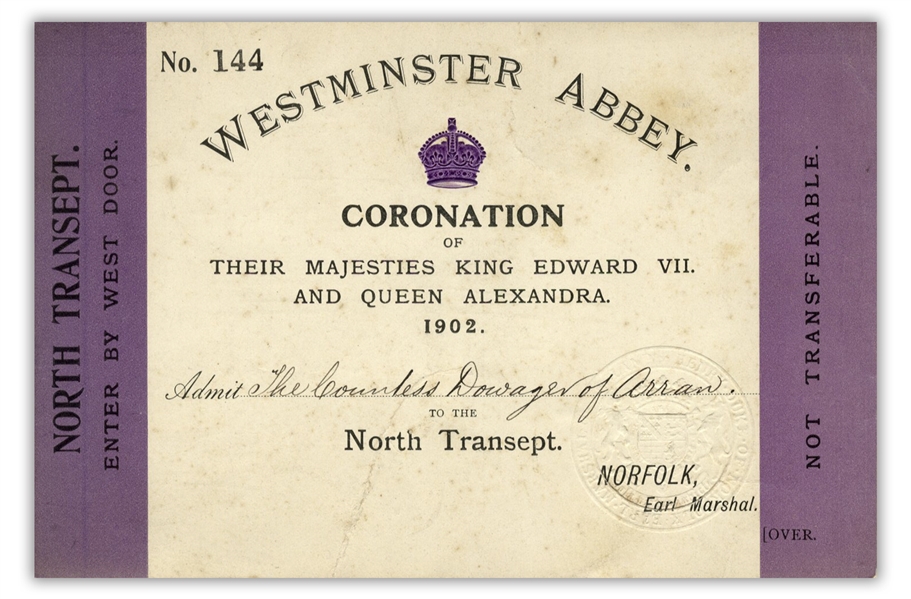 Admission Card to the Coronation of King Edward VII and Queen Alexandra in 1902